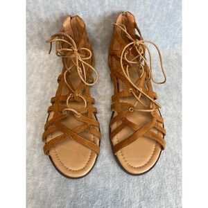 Shoedazzle Lace Up Gladiator Sandals Size 11‎ Ankle High Tan Brown Strappy Shoes